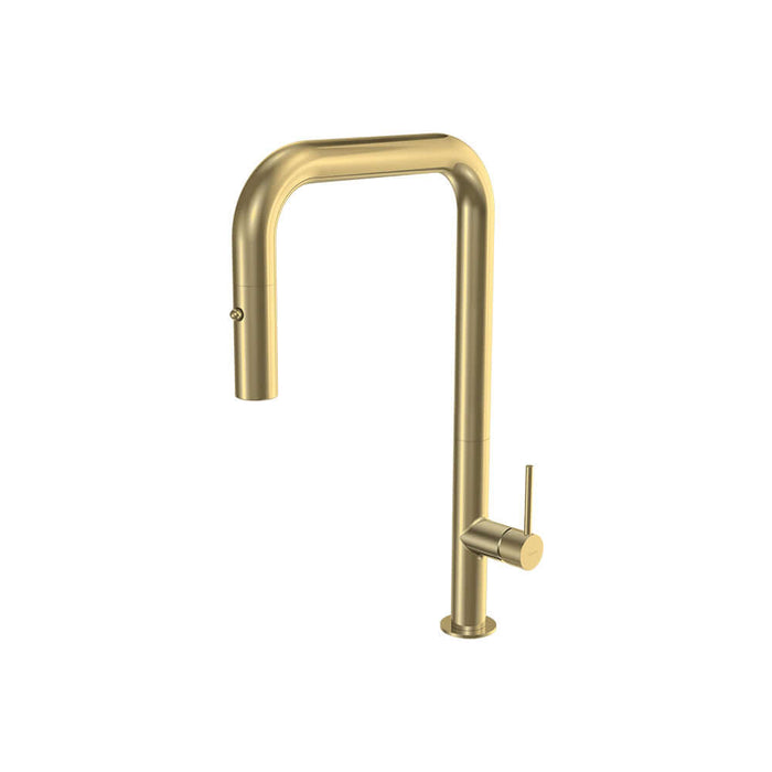 Parisi Envy 30 Kitchen Mixer with Square Spout and Pull-out Spray - Brushed Brass-P30.07-1HSO.46-blue-leaf-bathware