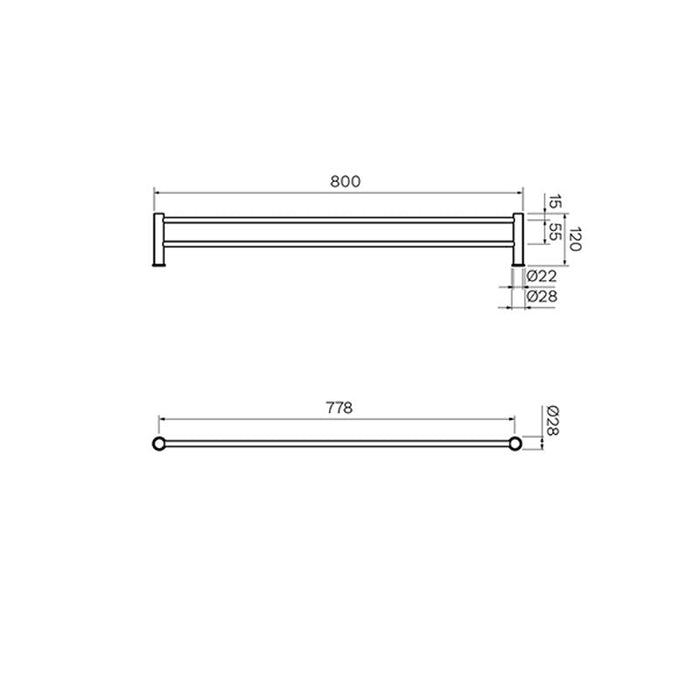 Parisi Envy 800mm Double Towel Rail Chrome-PP.TRD80-blue-leaf-bathware