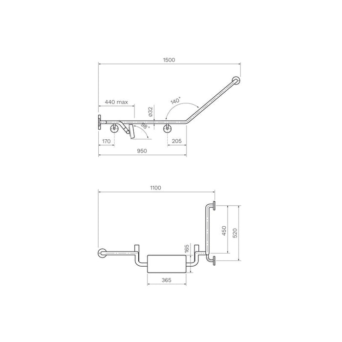 Parisi Envy Grab Rail with Backrest Combo 40 Degree Left Hand-PP.BR40L-blue-leaf-bathware