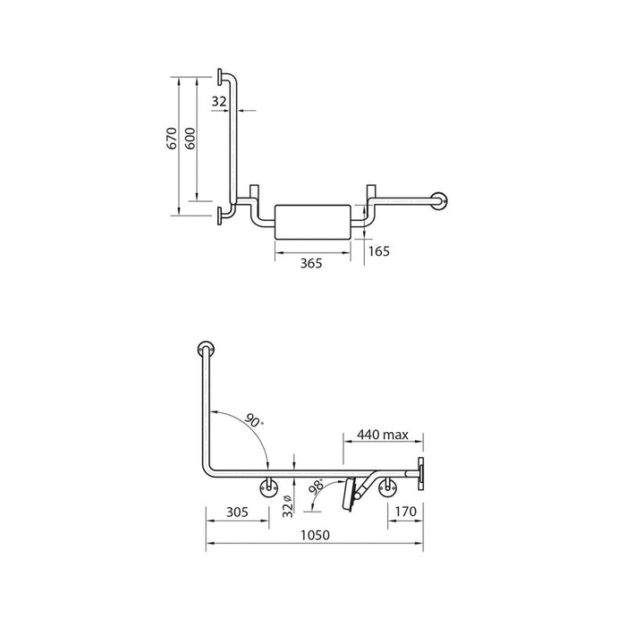 Parisi Envy Grab Rail with Backrest Combo 90 Degree Right Hand-PP.BR90R-blue-leaf-bathware