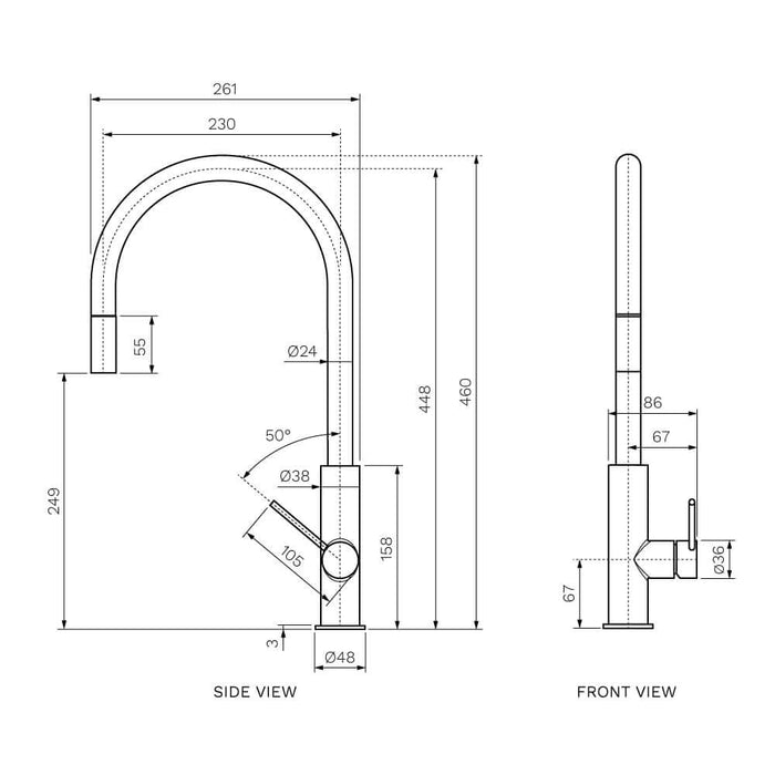 Parisi Envy II Arch Kitchen Mixer with Pull-out Spray - Matt Bronze-P2.07-1HRO.48-blue-leaf-bathware