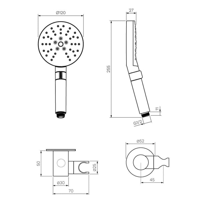 Parisi Envy II Hand Shower with Wall Swivel Bracket and Hose - Brushed Nickel-P2.WB.41-blue-leaf-bathware