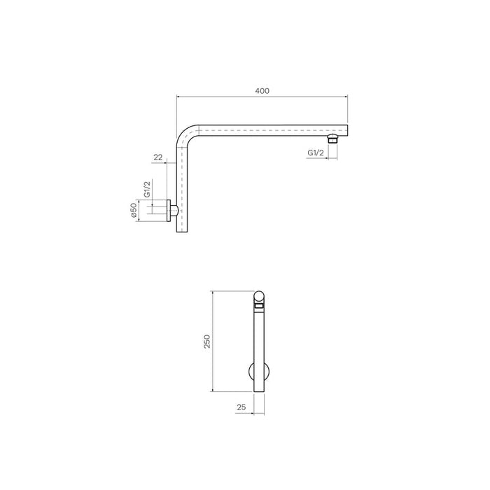 Parisi Envy II High Rise Shower Arm - Brushed Nickel-P2.SA.1W.41-blue-leaf-bathware