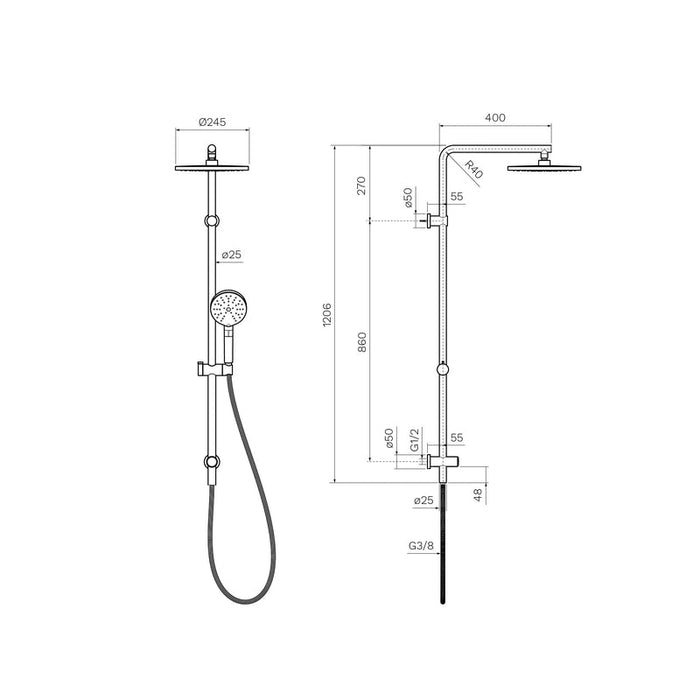 Parisi Envy II Shower Column with Sliding Hand Shower - Brushed Brass-P2.08-D2W.46-blue-leaf-bathware