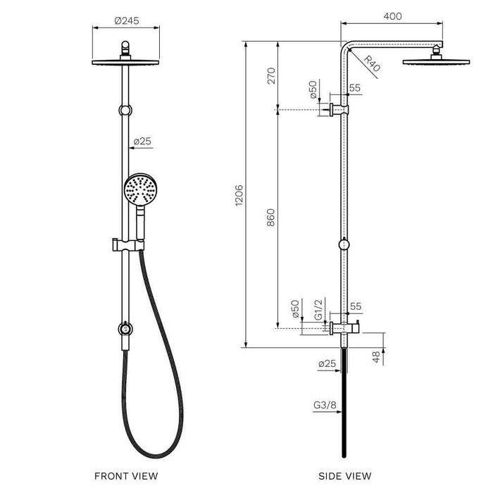 Parisi Envy II Shower Column with Sliding Rail & Turn Diverter - Brushed Nickel-P2.08-DTW.41-blue-leaf-bathware