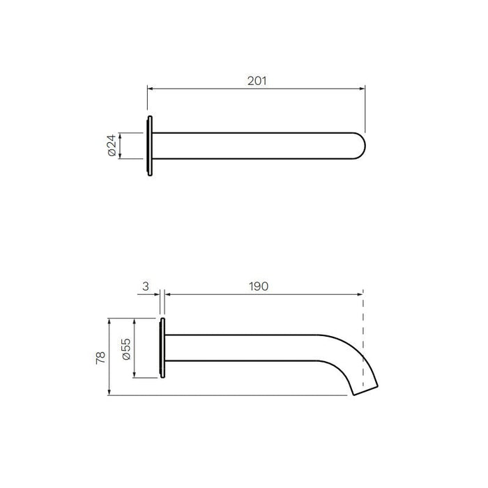 Parisi Envy II Wall Bath Spout 190mm Brushed Nickel-P2.02WF190.41-blue-leaf-bathware