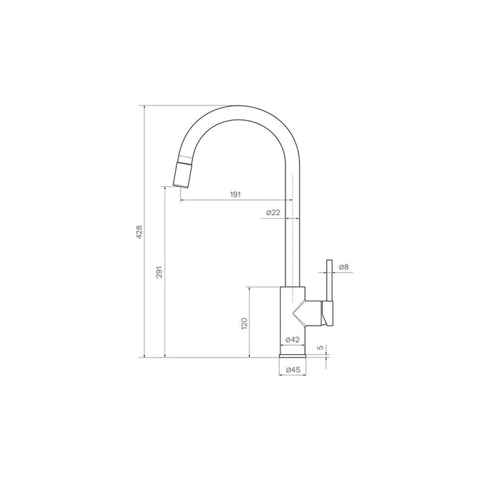 Parisi Envy Kitchen Mixer with Round Spout Pull Out Spray Brushed Nickel-P2.07-1HRO.41-blue-leaf-bathware