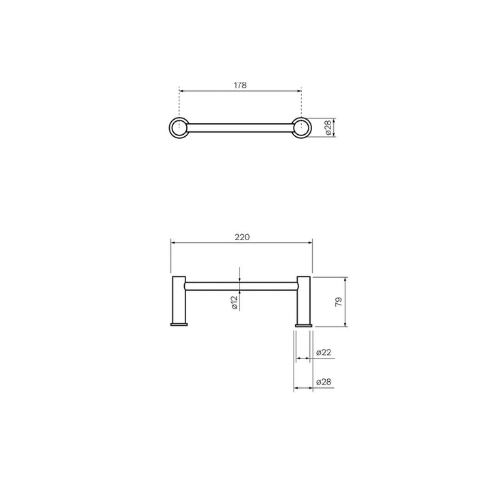 Parisi Envy Single Towel Rail 220mm Brushed Nickel-PP.TR22.41-blue-leaf-bathware