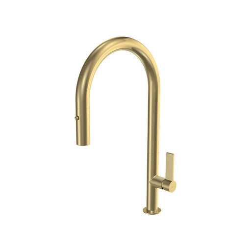 Parisi Ergo 30 Kitchen Mixer with Round Spout and Pull Out Spray - Brushed Brass-EG30.07-1HRO.46-blue-leaf-bathware