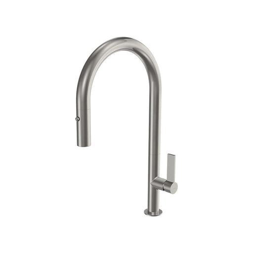 Parisi Ergo 30 Kitchen Mixer with Round Spout and Pull Out Spray - Brushed Nickel-EG30.07-1HRO.41-blue-leaf-bathware