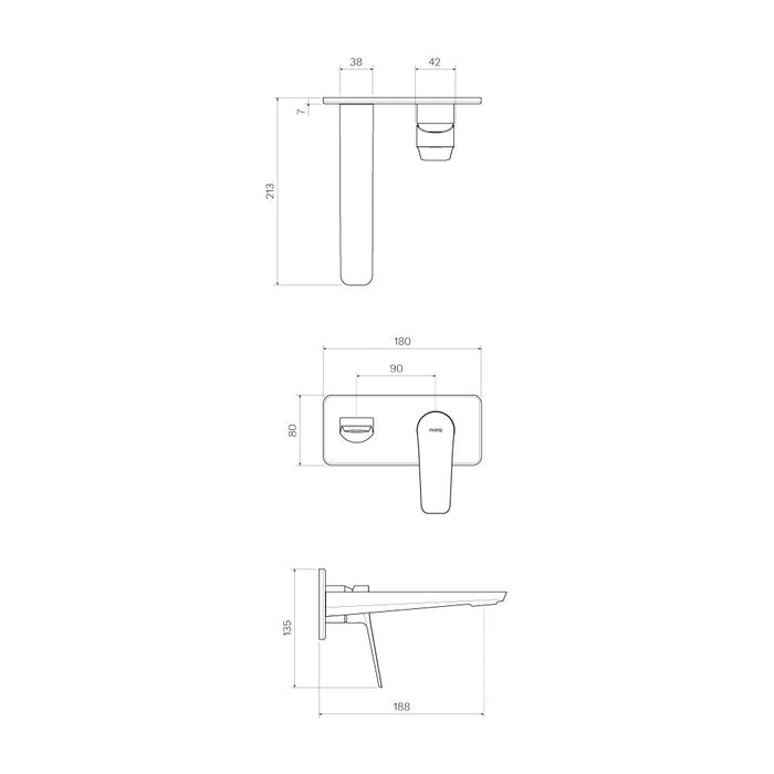 Parisi Float Wall Mixer with 180mm Spout on Plate - Chrome-FL.01-2F180-blue-leaf-bathware