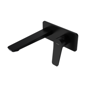 Parisi Float Wall Mixer with 180mm Spout on Plate - Matt Black-FL.01-2F180.02-blue-leaf-bathware