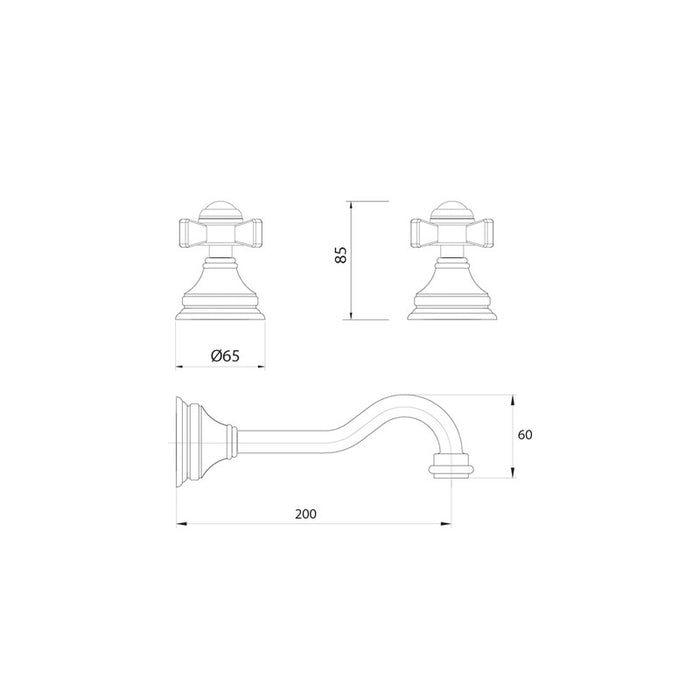 Parisi Hermitage Basin/Bath Wall Set (Cross Handle)-HE.01-3W200-blue-leaf-bathware