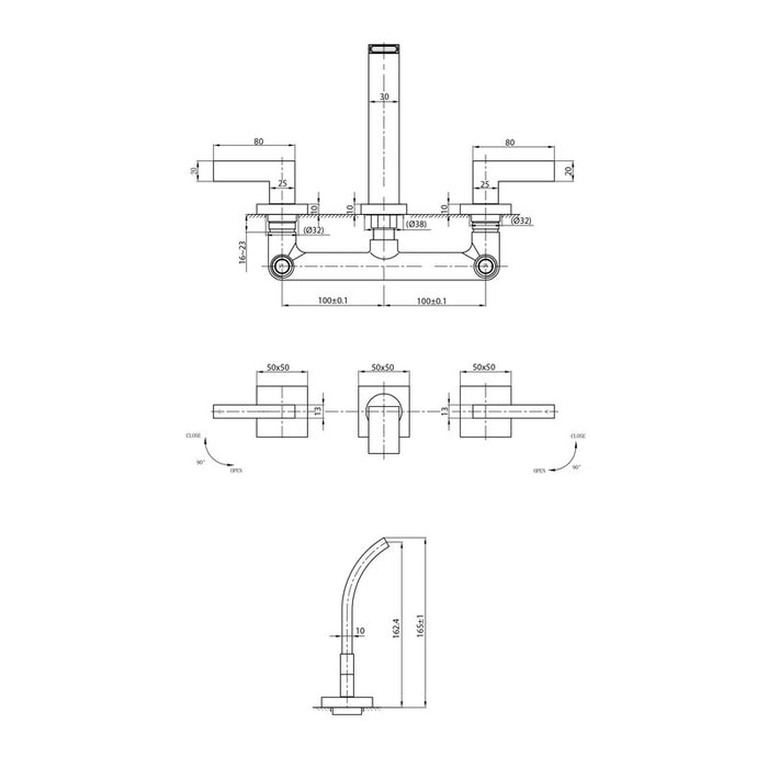 Parisi Laser Wall Set with 165mm Spout-LT.01-3W165-blue-leaf-bathware