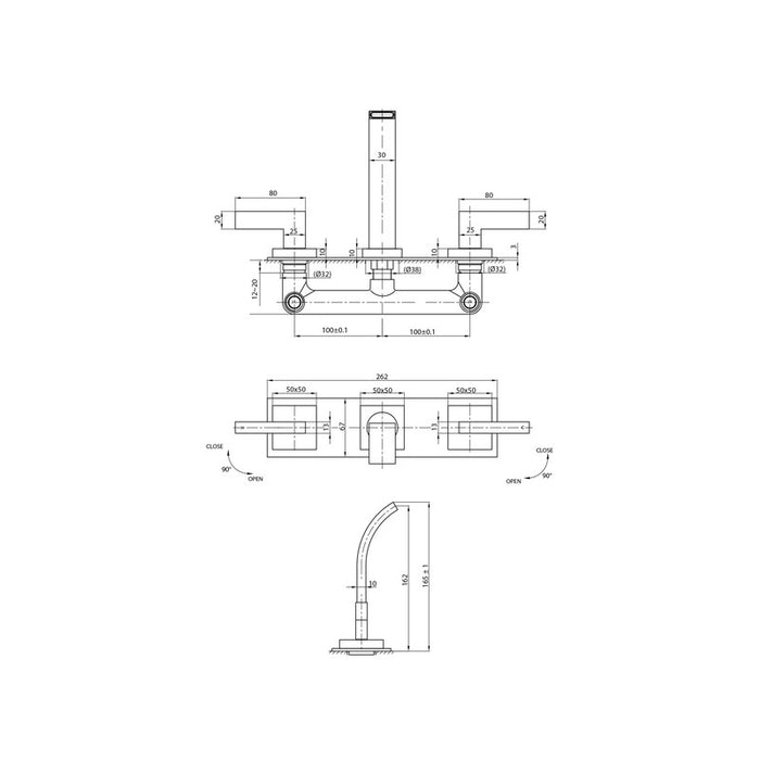 Parisi Laser Wall Set with 165mm Spout on Plate-LT.01-3WQ165-blue-leaf-bathware