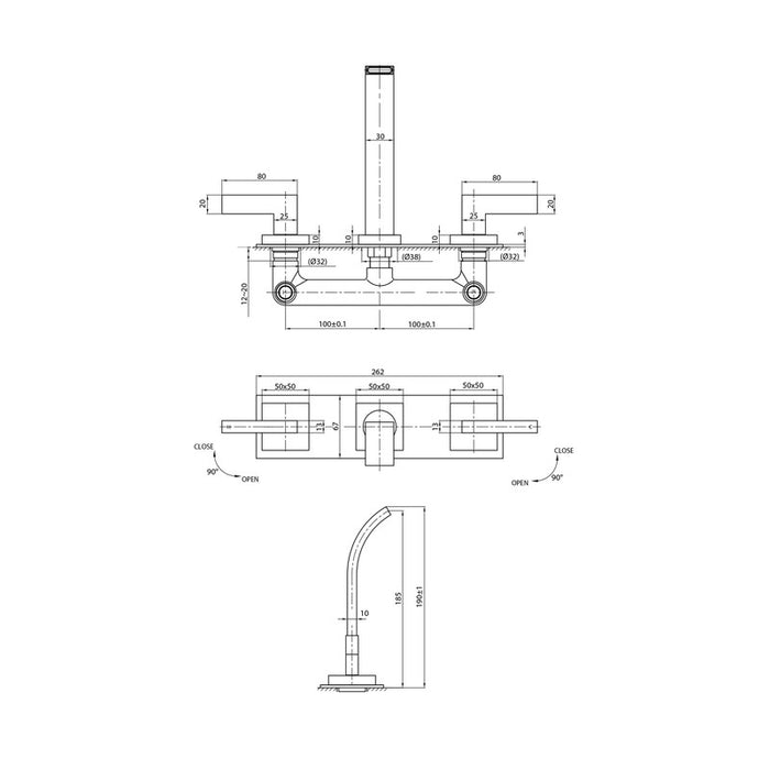 Parisi Laser Wall Set with 190mm Spout on Plate-LT.01-3WQ190-blue-leaf-bathware