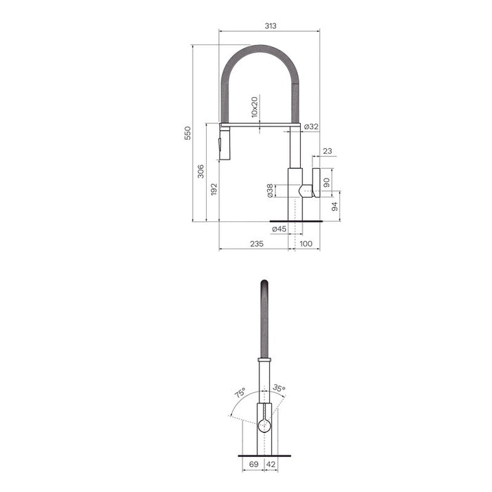 Parisi Libera Kitchen Mixer with Black Spring Spray - Carbon Satin-63930Q.M2.076-blue-leaf-bathware