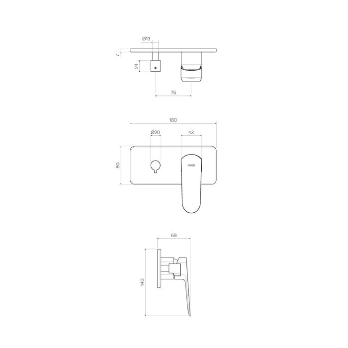 Parisi Loom Wall Mixer with 2-Way Diverter - Fucile-LO.04L.50-blue-leaf-bathware