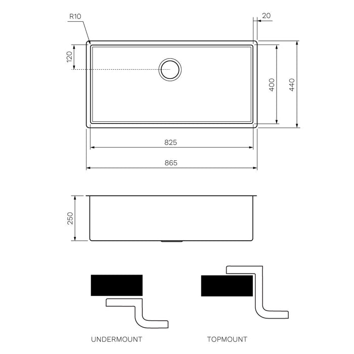 Parisi Quadro Sink Deep Single Bowl 865mm - Fucile-PK8644DS.50-blue-leaf-bathware