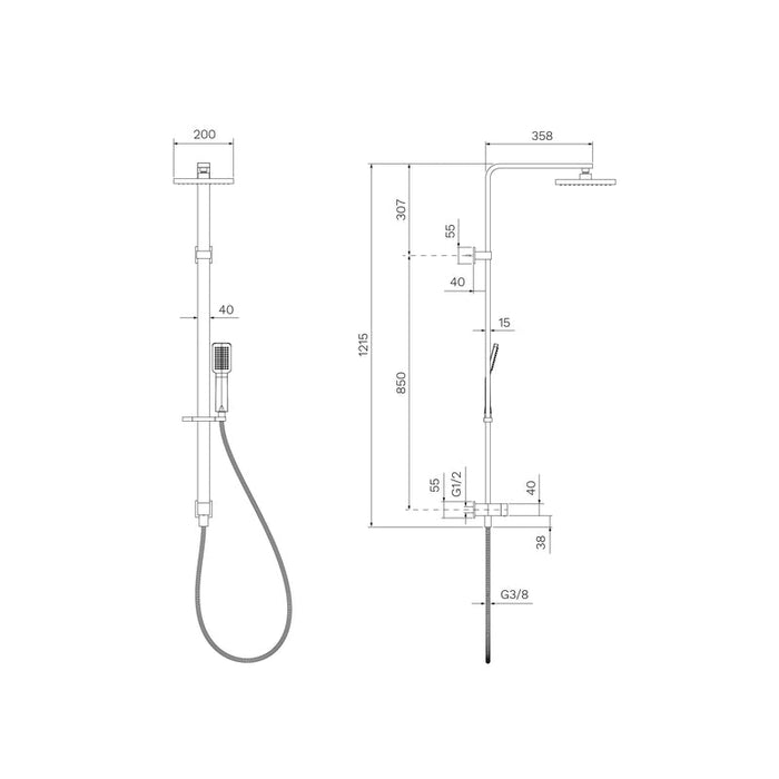 Parisi Quasar II Shower Column with Sliding Rail Fucile-Q2.08-D2W.50-blue-leaf-bathware