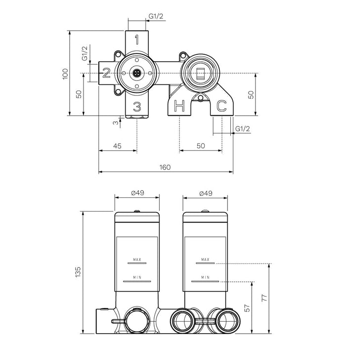 Parisi Recessed Diverter Mixer Body (2-way) ON/OFF-X2.04W-D2-blue-leaf-bathware