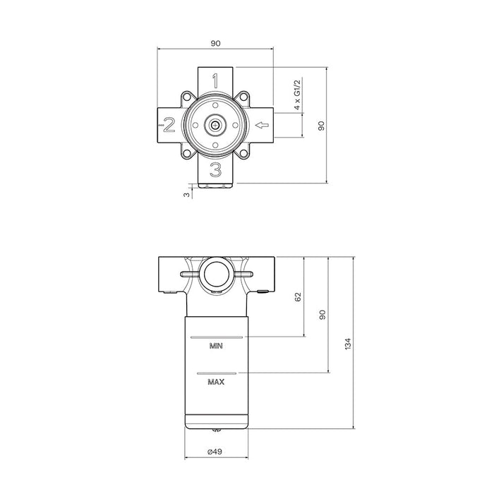 Parisi Recessed In-Line Diverter Body (2-way)-X2.D04-2-blue-leaf-bathware