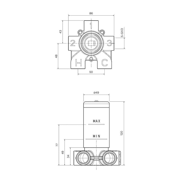 Parisi Recessed Shower/Bath Mixer Body ON-OFF-X2.05W-blue-leaf-bathware