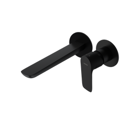 Parisi Slim II Wall Mixer with 190mm Spout (Individual Flanges) - Matt Black-S2.01-2RF190.02-blue-leaf-bathware