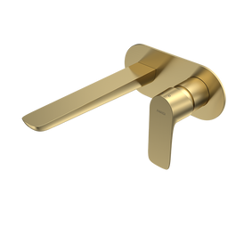 Parisi Slim II Wall Mixer with 190mm Spout on Elliptical Plate - Brushed Brass-S2.01-2E190.46-blue-leaf-bathware
