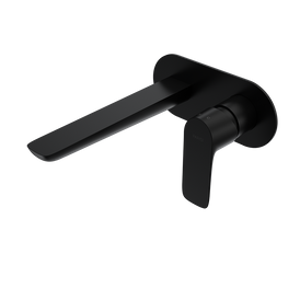 Parisi Slim II Wall Mixer with 190mm Spout on Elliptical Plate - Matt Black-S2.01-2E190.02-blue-leaf-bathware