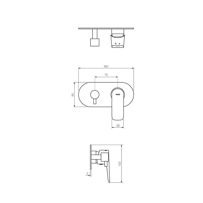 Parisi Slim II Wall Mixer with 2-Way Diverter - Chrome-S2.04-blue-leaf-bathware