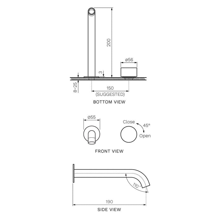 Parisi Stereo Wall Mixer with 190mm Spout (Individual Flanges) - Brushed Brass-SS.01-2RF190C.46-blue-leaf-bathware