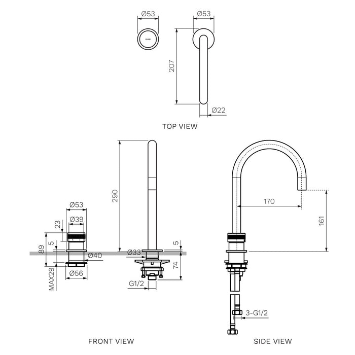 Parisi Todo II Hob Mixer with Round Swivel Spout - Brushed Brass-T2DO.06-2HSC.46-blue-leaf-bathware