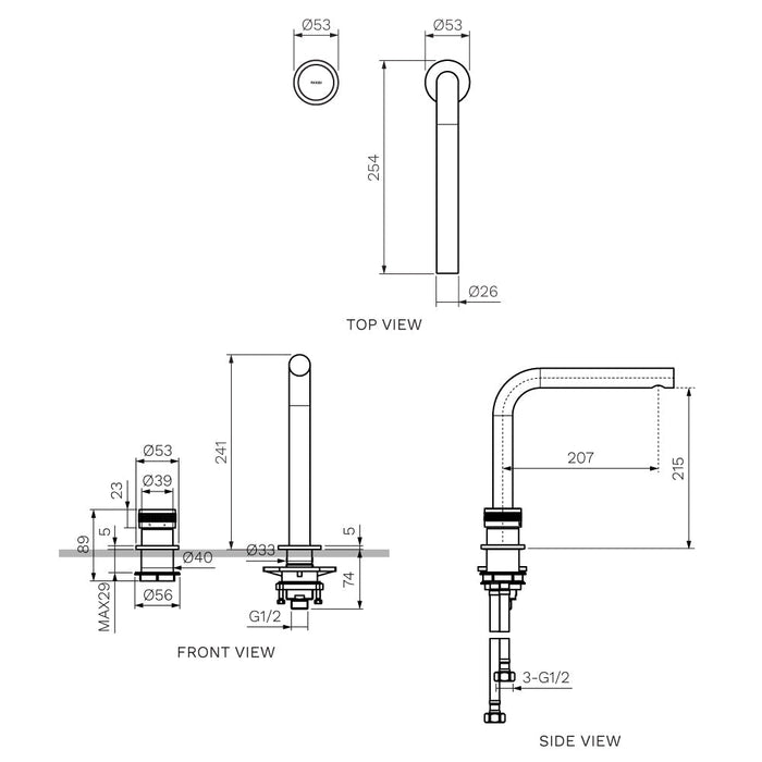 Parisi Todo II Hob Mixer with Straight Swivel Spout - Brushed Brass-T2DO.06-2HSF.46-blue-leaf-bathware