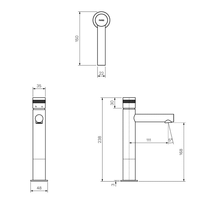 Parisi Todo II Mid Level Basin Mixer with Straight Spout - Brushed Nickel-T2DO.01-1HH60.41-blue-leaf-bathware