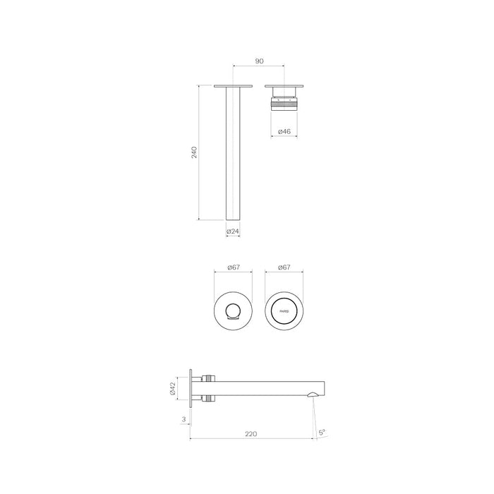 Parisi Todo II Wall Mixer with 220mm Spout (Individual Flanges) - Brushed Brass-T2DO.01-2RF220.46-blue-leaf-bathware