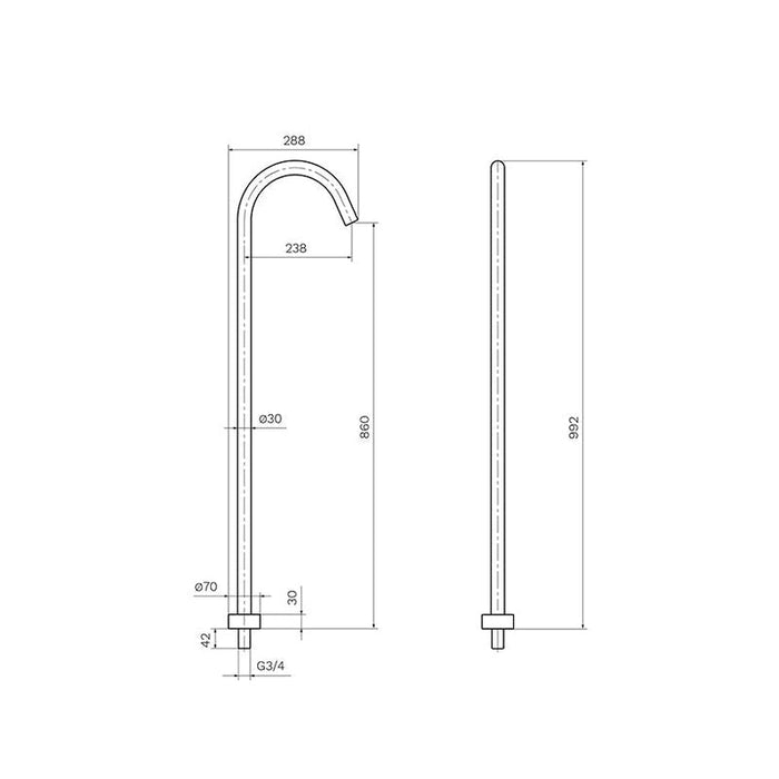 Parisi Tondo Freestanding Bath Spout 860mm Fucile-TO.03F.50-blue-leaf-bathware