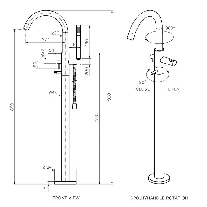 Parisi Tondo II Bath Filler with Hand Shower - Brushed Brass-T2.08-D2F.46-blue-leaf-bathware