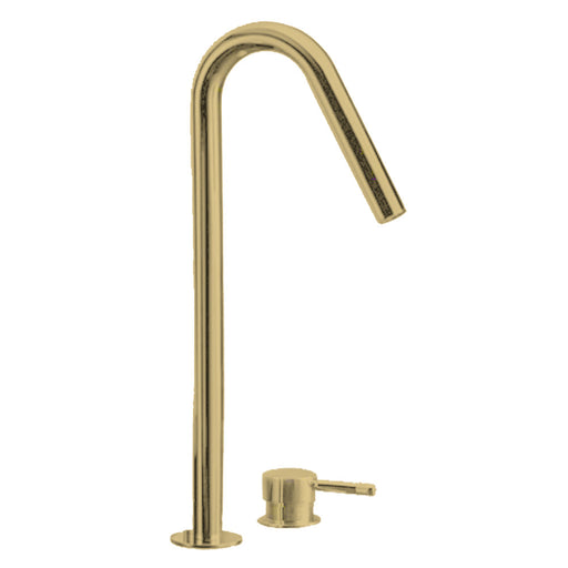 Parisi Tondo II Hob Mixer with Gooseneck Swivel Spout - Brushed Brass-T2.06-2HSE.46-blue-leaf-bathware