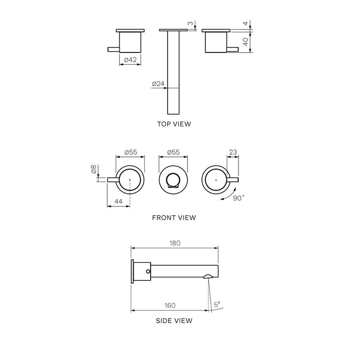 Parisi Tondo II Wall Basin-Bath Set with 160mm Spout - Brushed Nickel-T2.01-3W160.41-blue-leaf-bathware