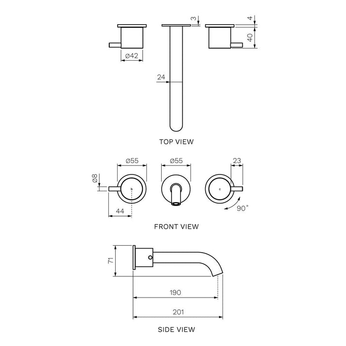 Parisi Tondo II Wall Basin-Bath Set with 190mm Spout - Brushed Nickel-T2.01-3W190C.41-blue-leaf-bathware