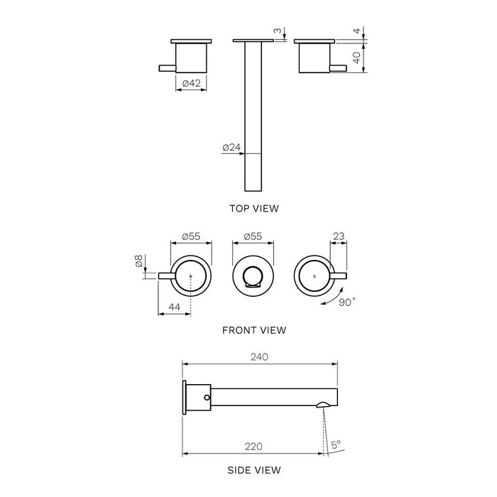 Parisi Tondo II Wall Basin-Bath Set with 220mm Spout - Brushed Nickel-T2.01-3W220.41-blue-leaf-bathware