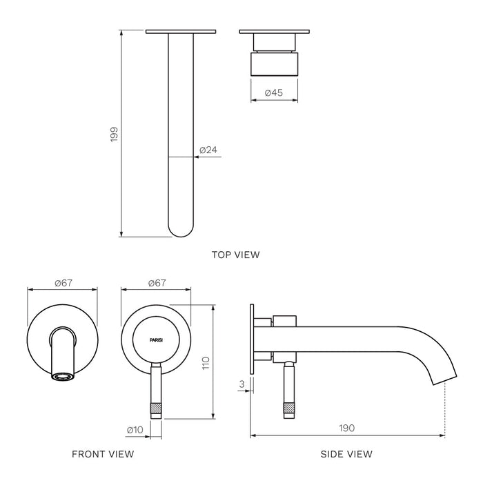 Parisi Tondo II Wall Mixer with 190mm Spout (Individual Flanges) - Brushed Nickel-T2.01-2RF190C.41-blue-leaf-bathware