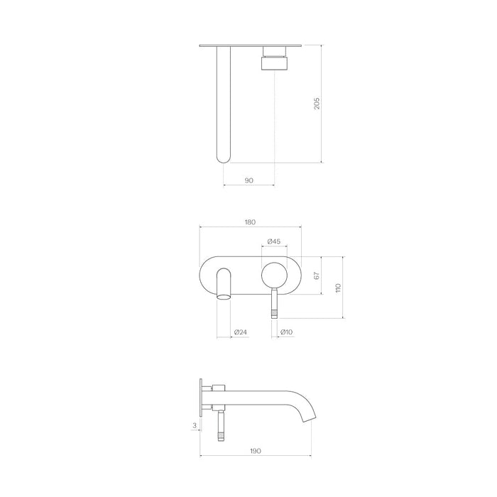 Parisi Tondo II Wall Mixer with 190mm Spout on Elliptical Plate - Brushed Brass-T2.01-2E190C.46-blue-leaf-bathware