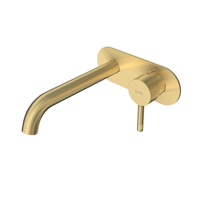 Parisi Tondo II Wall Mixer with 190mm Spout on Elliptical Plate - Brushed Brass-T2.01-2E190C.46-blue-leaf-bathware