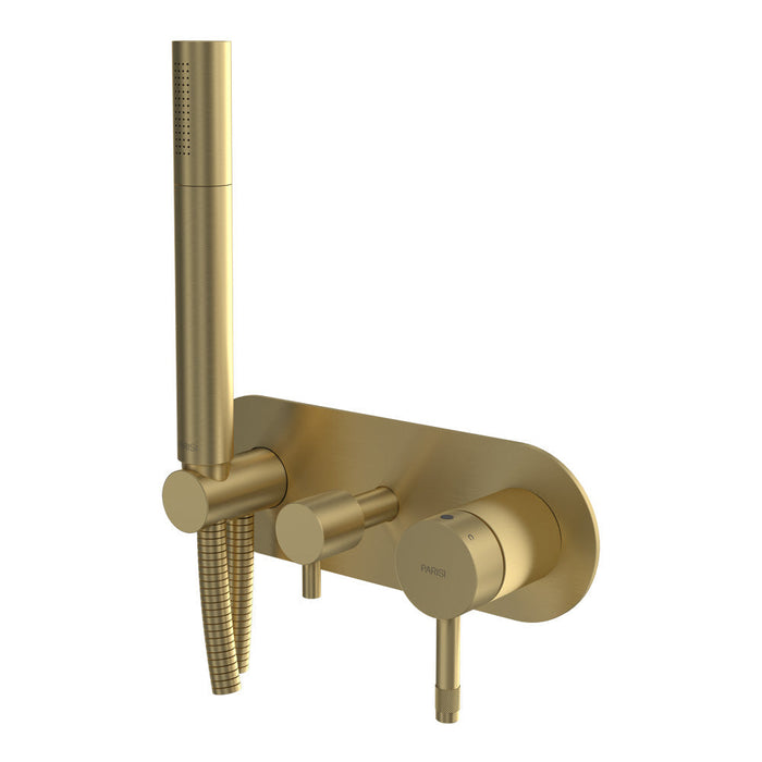 Parisi Tondo II Wall Mixer with 2-Way Diverter and Handshower - Brushed Brass-T2.04-D2E-A.46-blue-leaf-bathware