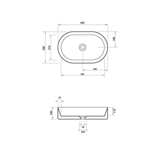 Parisi Track Oval 600 x 380 Bench Basin - Matt Black