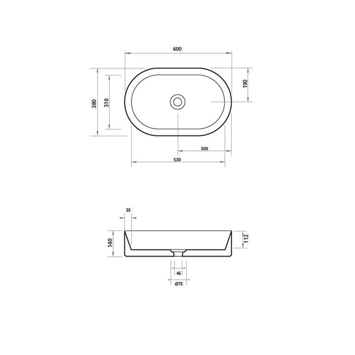 Parisi Track Oval 600 x 380 Bench Basin - Matt Black
