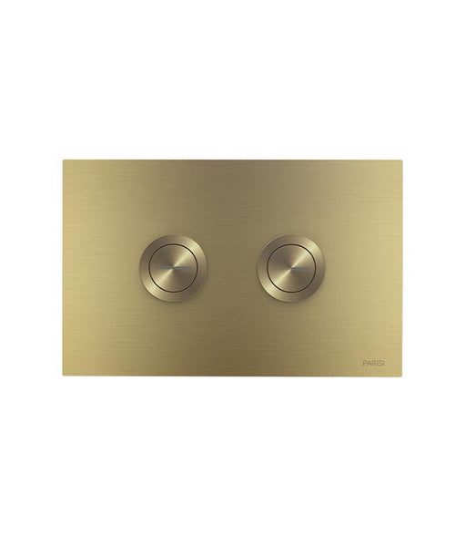 Parisi Twin Button Set on Brushed Brass Metal Plate for Low Level Cisterns-PA257-blue-leaf-bathware