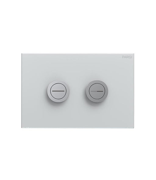 Parisi Twin Button Set on White Glass Plate for Low Level Cisterns-PA255-blue-leaf-bathware